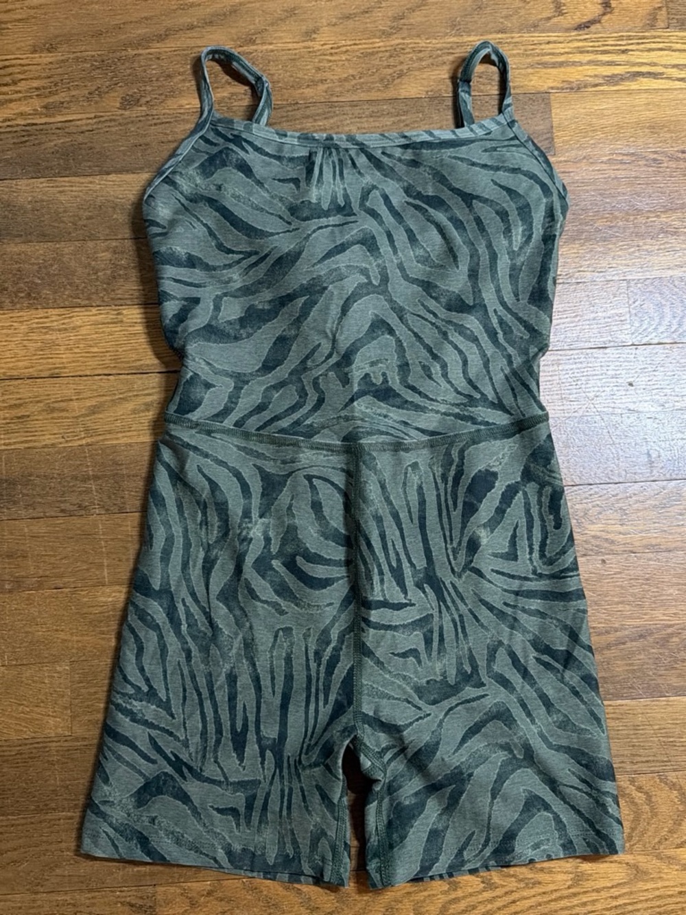Beyond Yoga Olive Zebra-Print Tank Romper